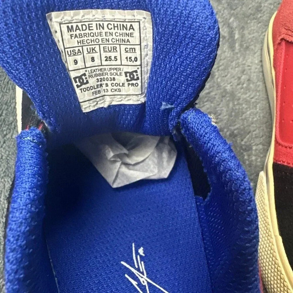 DC Chris Cole Red Black Leather Suede Skate SHOES Kids Toddler Size 9 Sneakers - Picture 7 of 16